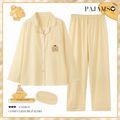 純綿の格子のパジャマの女性の春秋2025年の新型のかわいいins風の布の犬の長袖の部屋の服のスーツ