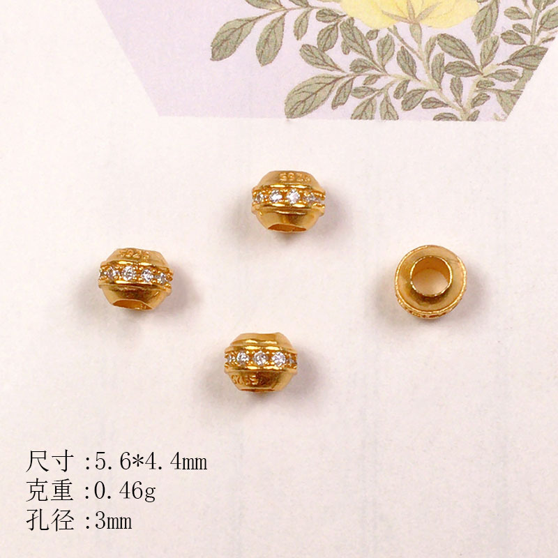 S925 Silver Gold-Plated Diamond Pumpkin Spacer Bead Accessories Bracelet Necklace String Decoration DIY Handmade Spacer Bead Semi-Finished Product
