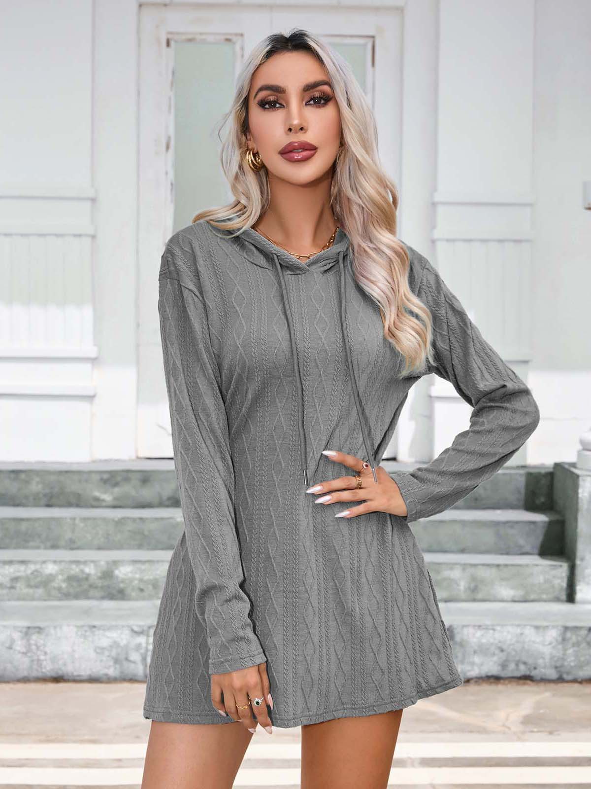 Women Clothing Autumn Winter Knitting Hooded Long Sleeve Dress