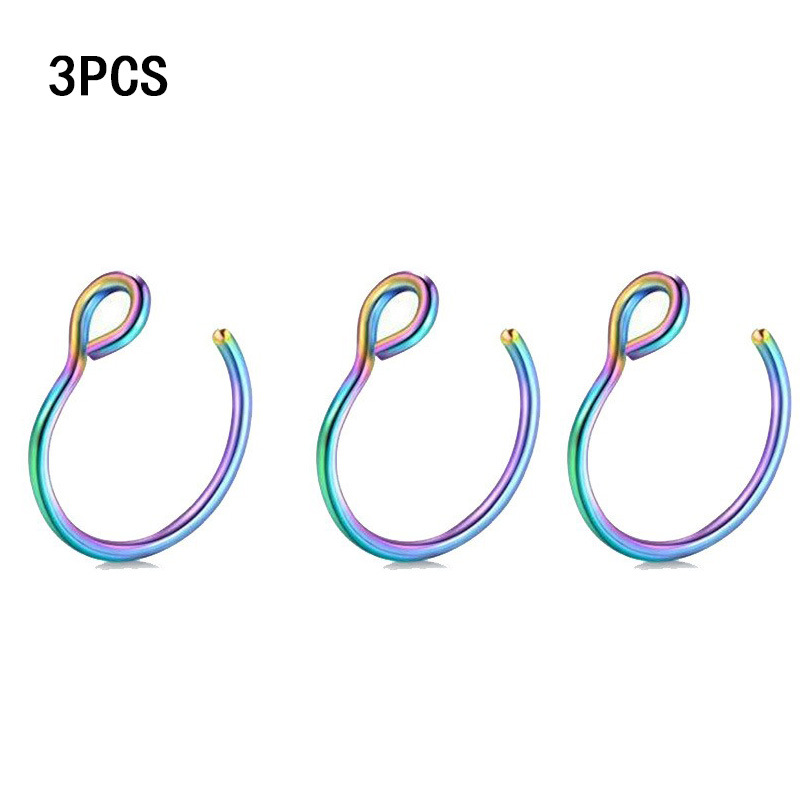 AliExpress anillo de nariz falso de acero inoxidable aro gancho de pescado nariz uñas diafragma piercing hombres y mujeres Universal piercing labio anillo