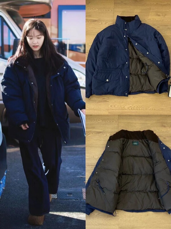 In-Stock Korean Thebarnnet Women's Navy Blue Stand-Collar down Jacket with White Duck Down, Same Style as Zhang Ruonan In-Stock Korean Thebarnnet Women's Navy Blue Stand-Collar down Jacket with White Duck Down, Same Style as Zhang Ruonan