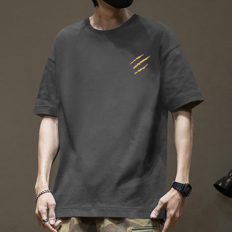 American Style Trendy Simple Printed Short-sleeved T-shirt Summer Niche Ins All-match Casual Heavy Cotton Base Shirt for Men