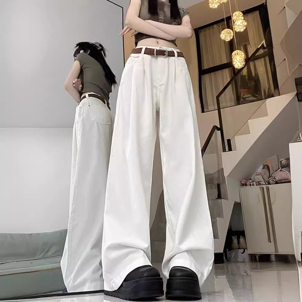 카키 넓은 다리 청바지 여성의 가을 새로운 높은 허리 느슨한 슬림 핏 스트레이트 트렌디 올 매치 바지