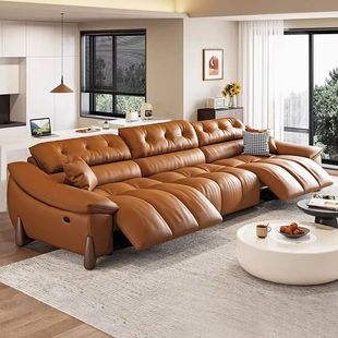 Italian-Style Light Luxury Top-Layer Cowhide Home Living Room Multifunctional Sofa Space Capsule Zero-Wall Genuine Leather Electric Sofa