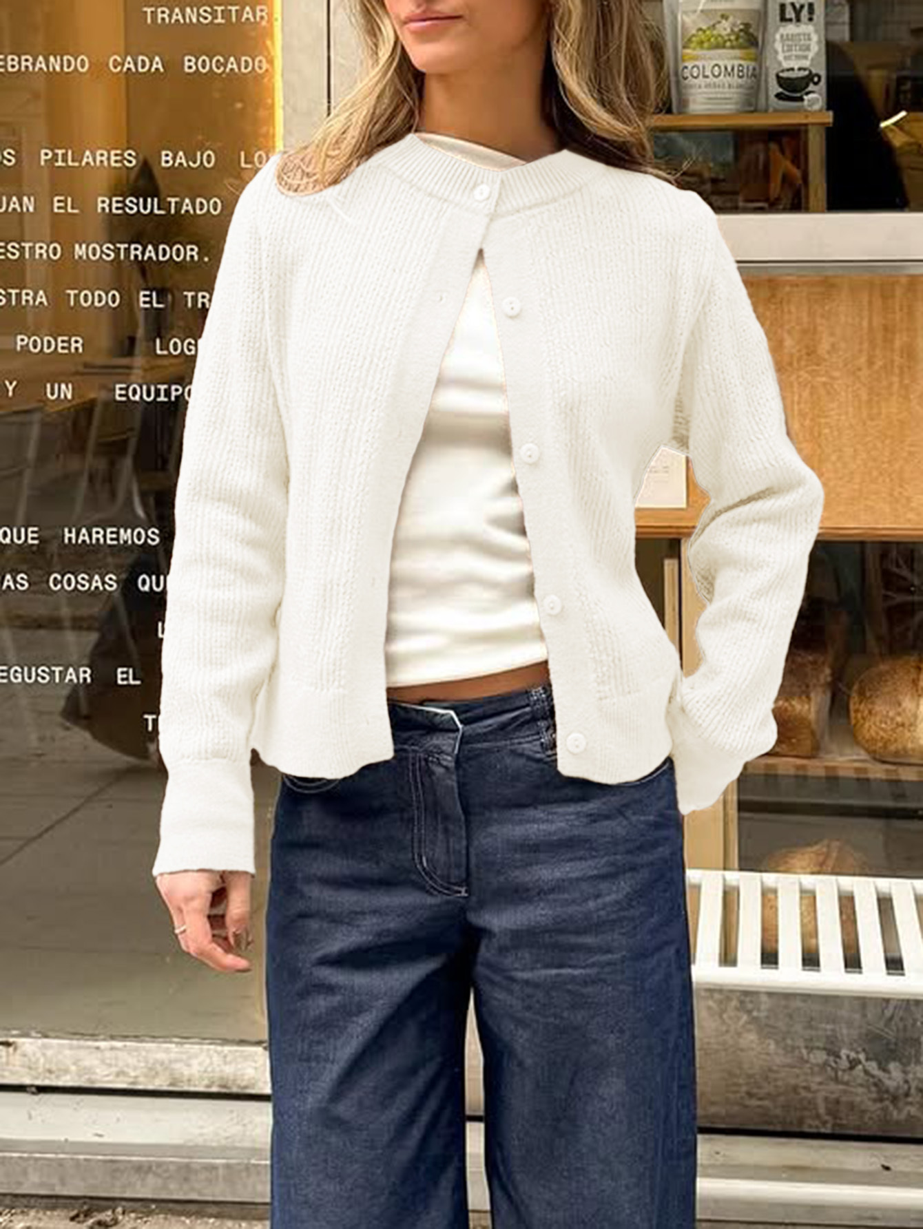 Kaikuo transfronterizo Europa y América ocio vacaciones botones camisa abrigo suéter de mujer otoño y invierno 2025 estación independiente de Amazon