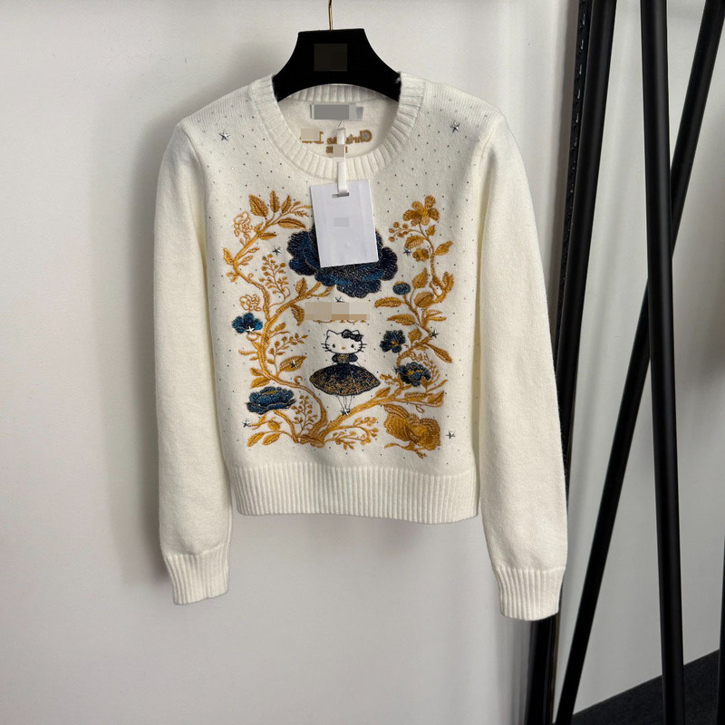 Shenzhen Nanyou High-End Foreign Trade Nanyou New Kitty Cat Rhinestone Embroidered Floral Pullover Long Sleeve Knitwear Shenzhen Nanyou High-End Foreign Trade Nanyou New Kitty Cat Rhinestone Embroidered Floral Pullover Long Sleeve Knitwear