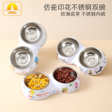 Spot Wholesale Pippi Iced Фарфоровая печать двух -в одном PET Double Bowl некалебной нижней полосы чаши для собак из нержавеющей стали чаши для собак