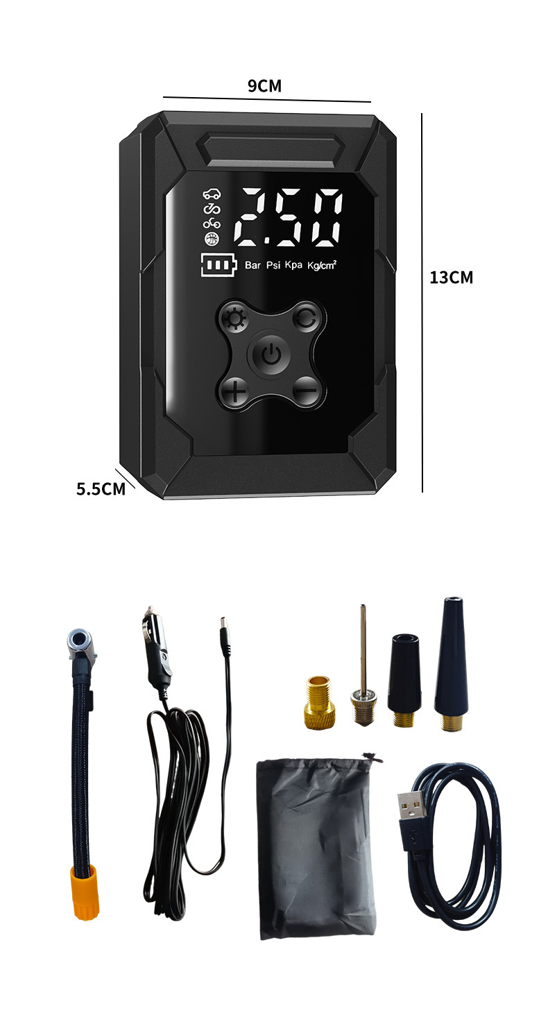 Car Air Pump Digital Display Tire Inflator Wireless Inflatable Portable Multi-Functional Motorcycle Bicycle