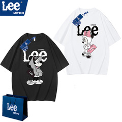 lee&mitoo2025 夏アメリカのトレンドブランドヘビーウェイトピュアコットンカップルTシャツファッショナブルで多用途な男女兼用半袖