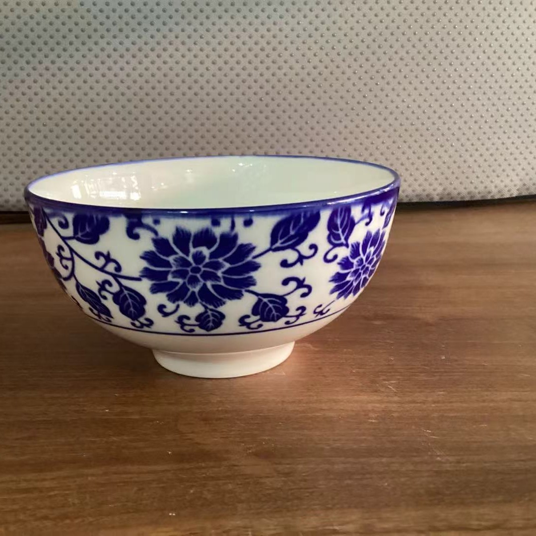 4.5-Inch Rice Bowl Household Ceramic Blue and White Porcelain Underglaze Color Large Eating Rice Bowl Porridge Bowl