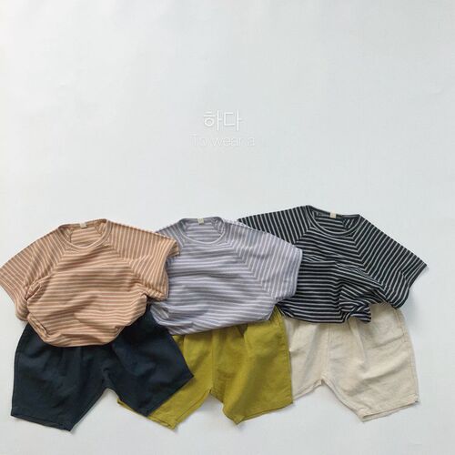 Korean children's clothing summer Japanese style children's striped T-shirt short-sleeved raglan round neck vest for boys and girls, fashionable and light