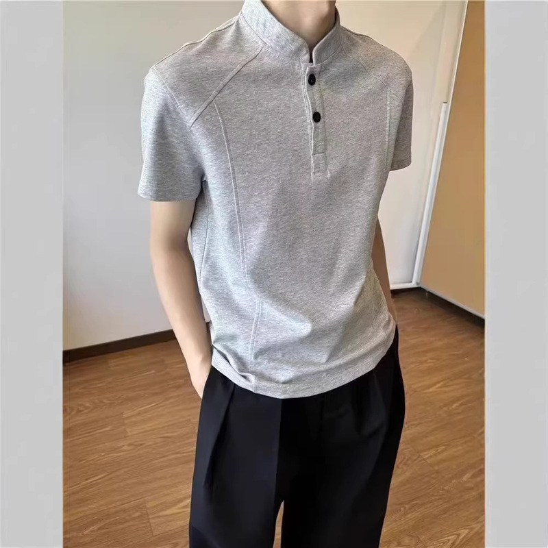 Cleanfit American-Style Henley Collar Short-Sleeve Men's Summer Heavyweight Regular Shoulder Polo Shirt with a High-End Feel Cleanfit American-Style Henley Collar Short-Sleeve Men's Summer Heavyweight Regular Shoulder Polo Shirt with a High-End Feel