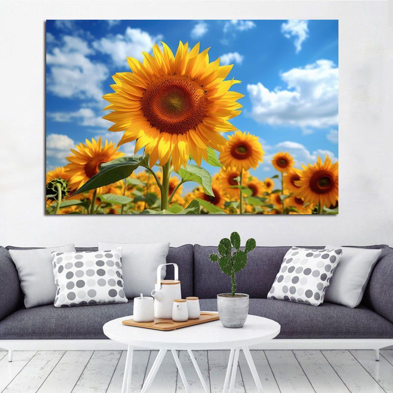 Sunflower Living Room Decorative Painting Flower Sea Poster Sunflower Bedroom Dining Room Background Wall Sticker Wallpaper Self-adhesive Painting