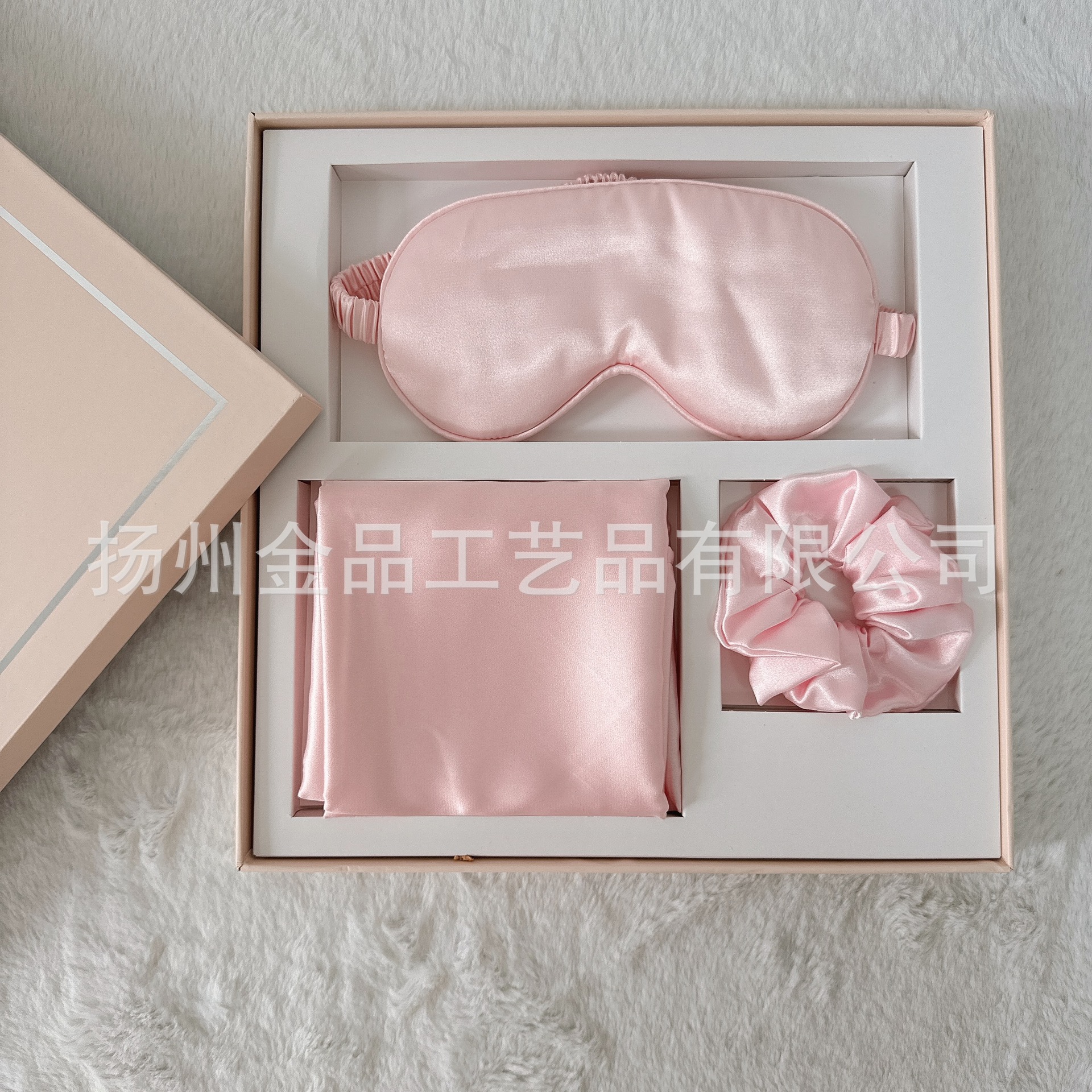 Simulación de seda anillo de cabello colchón cubierta de tres piezas red cerdo anillo de cabello intestino grueso para dormir máscara de ojos conjunto caja de regalo multicolor