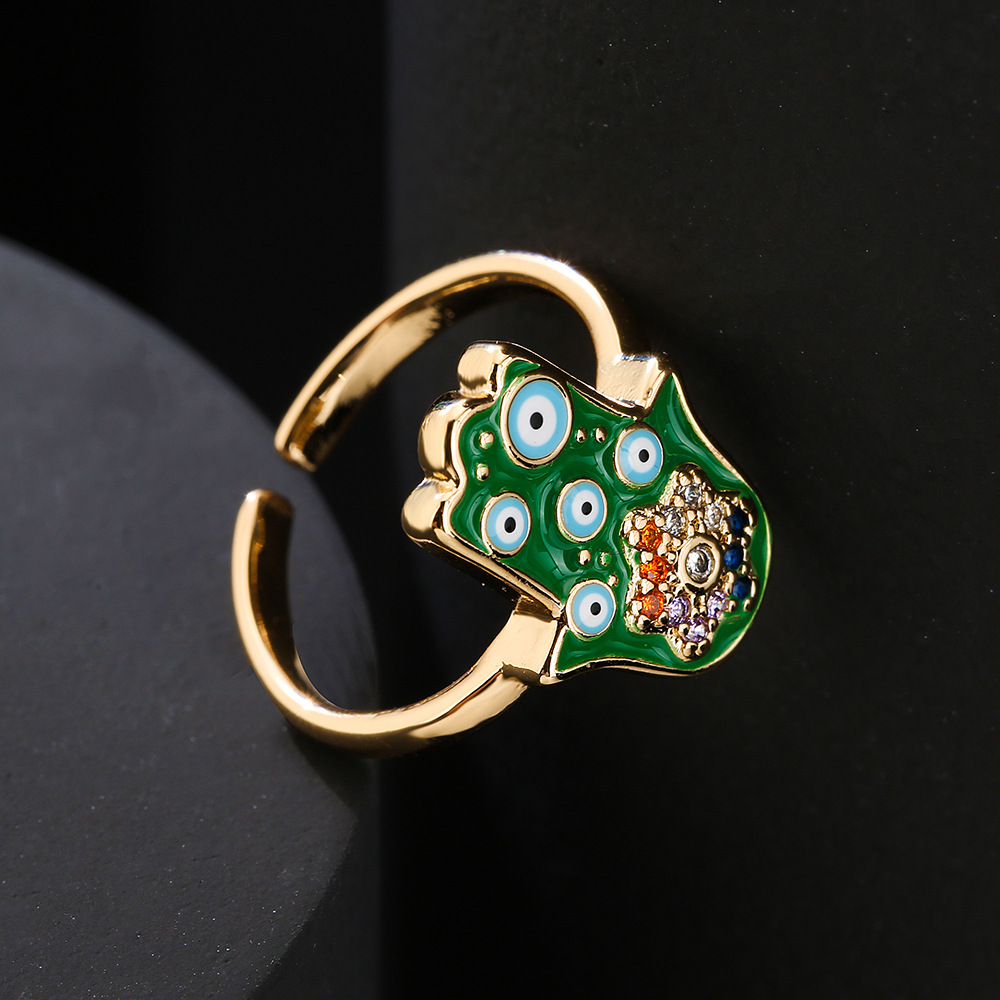 fashion new copper zircon color dripping oil devilu0027s eye Fatimau0027s hand open ring