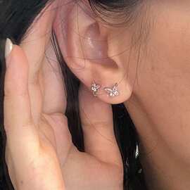 百利甜酒粉色锆石蝴蝶耳骨钉小众设计感独特高级耳环清冷耳饰批发