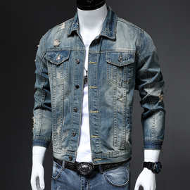 2021春秋季浅蓝色破洞牛仔外套男夹克Men Jeans Jackets
