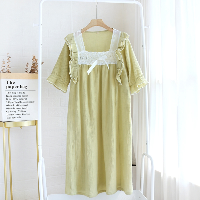 LYZグリーン-クレープ付き半袖スリーパースカート