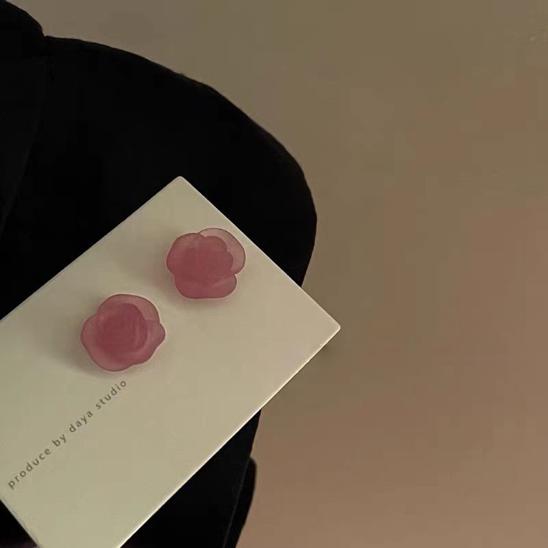 Fuchsia acrylic earrings, flowered