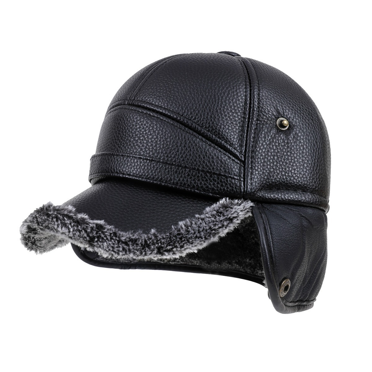 Invierno sombrero de mediana edad y ancianos orejeras cálidas para hombres sombrero de cuero forrado de lana viejo abuelo papá sombrero gorra de pico del todo partido