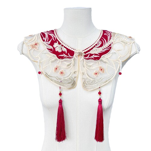 Red Ming-made horse-faced skirt with cloud shoulders, bride's toast collar, red bird embroidery, homecoming banquet shawl, Hanfu accessories, fake collar