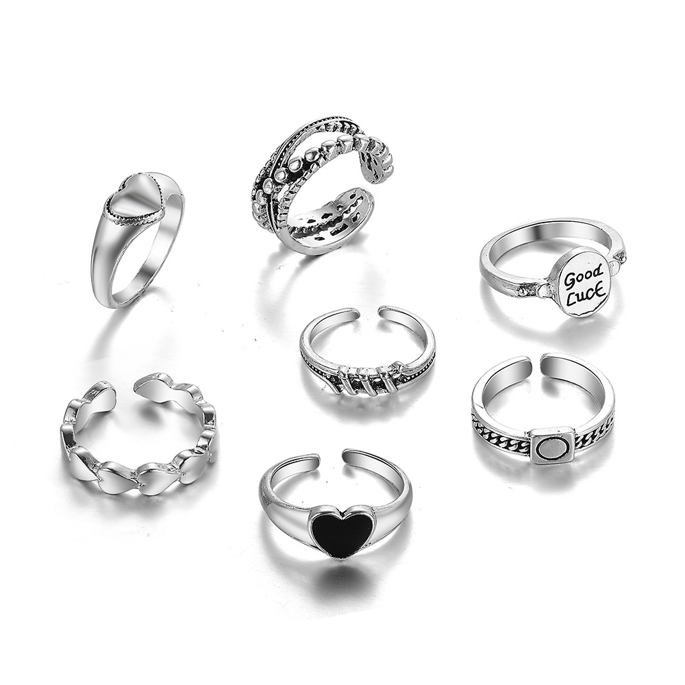 new retro fashion trendy lovely ring seven-piece suit niche design multi-joint ring_voghion.com