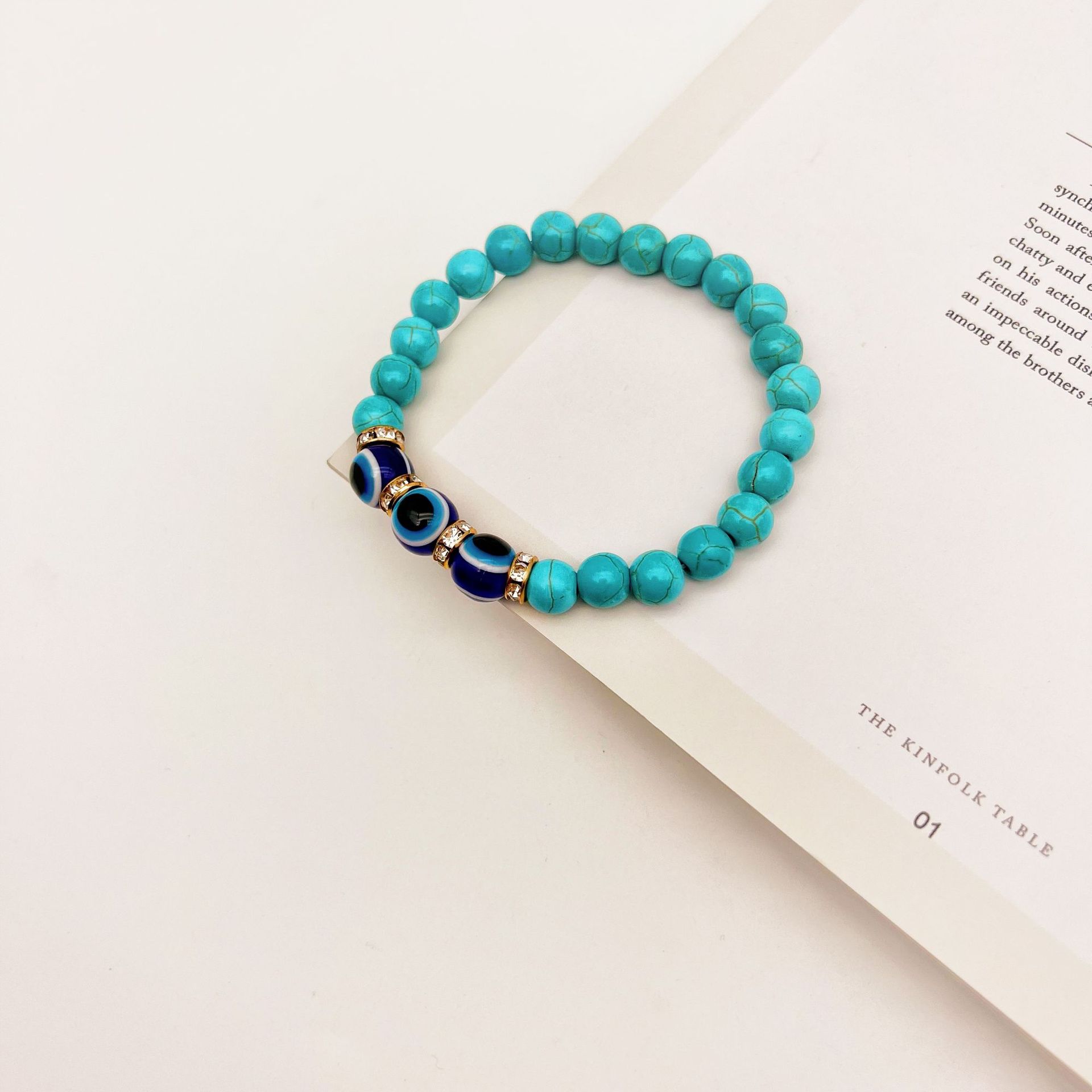 Retro Devilu0027S Eye Turquoise Beaded Inlay Artificial Gemstones Bracelets 1 Piece