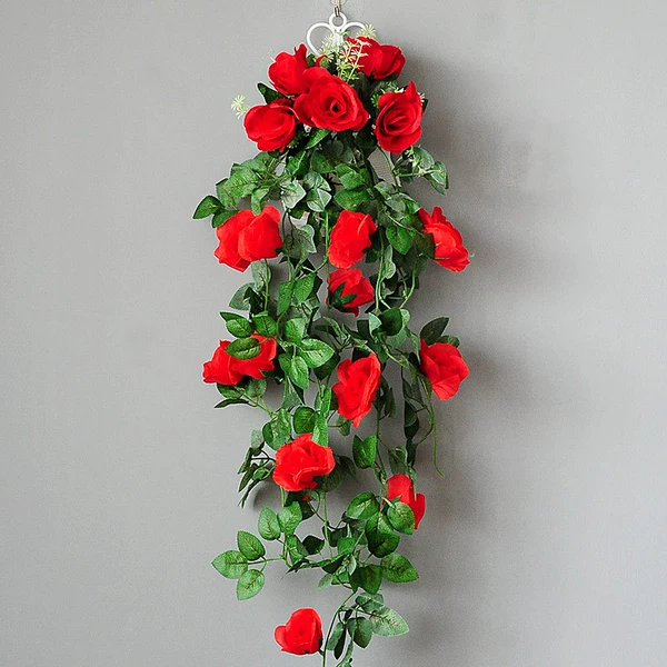 Big Red Rose Vine Wall Hanging Flower Basket