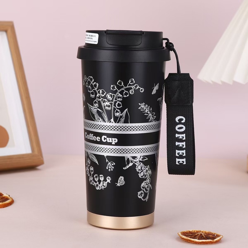 新しいスズランフラワー 316 ステンレス鋼コーヒーカップセラミックライナー断熱カップ大容量高価値ギフトウォーターカップ|undefined