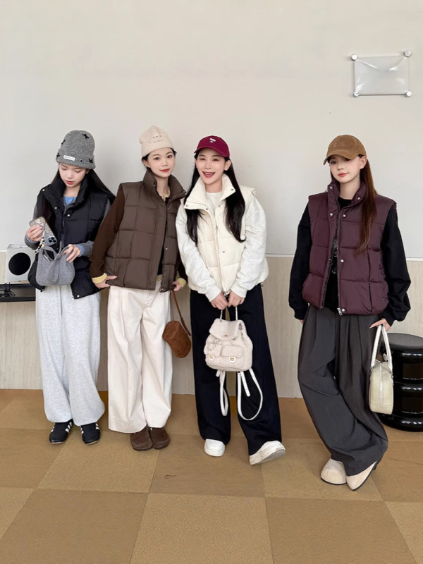 2025年秋冬季新款棉马甲女简约时尚短款立领棉服马甲无袖背心外套|undefined