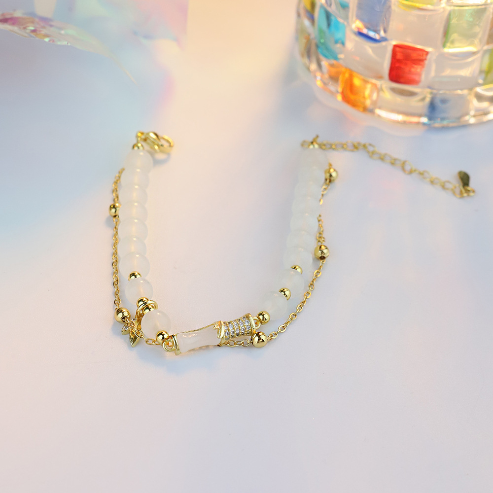 2025 nueva pulsera de cadena de ágata de bambú de doble capa ligera de lujo nicho de moda pulsera de alta calidad para regalos de amigos