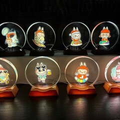 拉布布3d立体激光彩印内雕水晶球治愈系小夜灯发光礼物玄关摆件