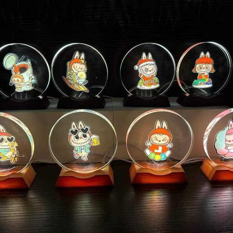 拉布布3d立体激光彩印内雕水晶球治愈系小夜灯发光礼物玄关摆件|undefined