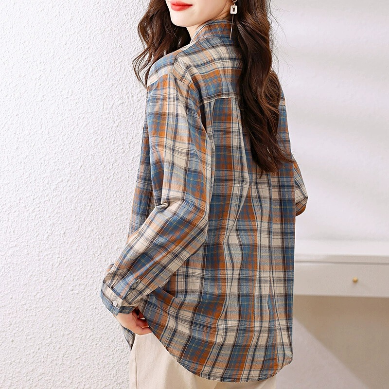 Cotton Plaid Shirt Women's Long-Sleeved 2025 Spring & Fall New Korean Style Fashion Design Slim Shirt Women's Tops