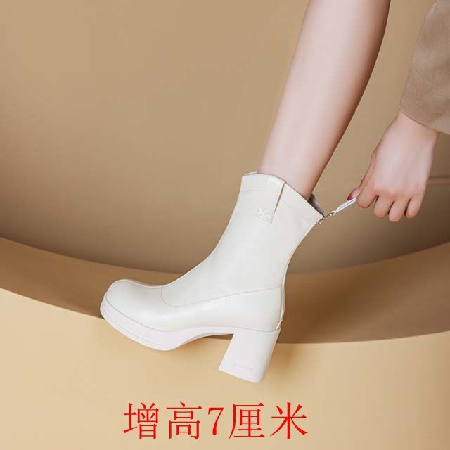 增高靴子女子系列新款中靴复古厚女人味底秀气瘦瘦靴中高跟中筒靴