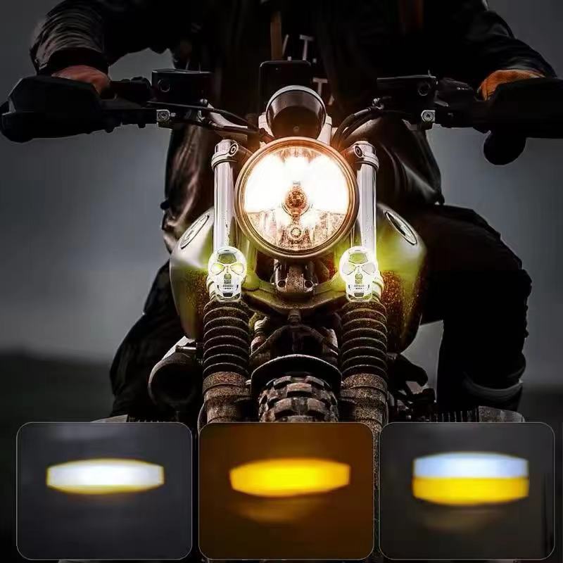 Cross-Border Supply of Led Skull Colorful External Spotlights Electric Motorcycle Modified Car Lights Wide Voltage Two-Color Flash