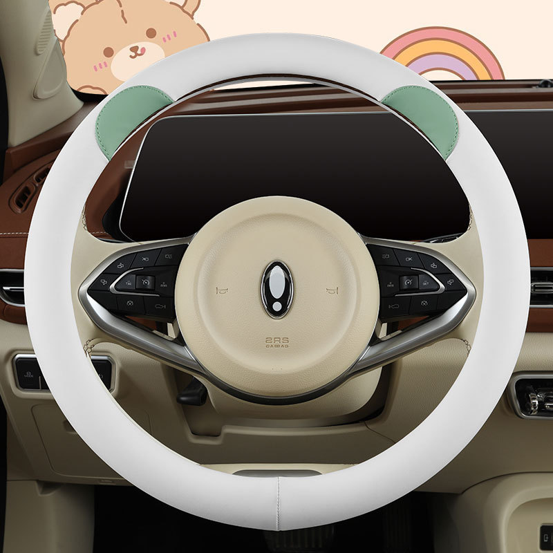 漫画の熊の耳の全皮のナパのハンドルカバーの車の内装は女性のかわいい四季の通用を代行します。|undefined