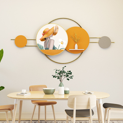 New metal integrated painting wall hanging painting three-dimensional entrance restaurant wall crystal porcelain combination decorative painting wall hanging shelf