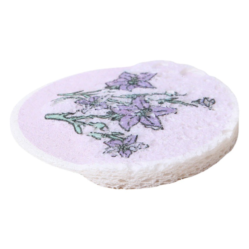 Flor redonda pulpa de madera esponja de algodón esponja comprimida absorbente paleta de madera esponja cepillo olla fabricante cocina trapo lavavajillas artefacto