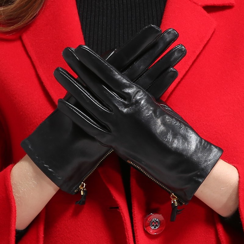 头层羊皮经典时尚手套冬季现货纯色拉链保暖手套手工缝制服饰手套