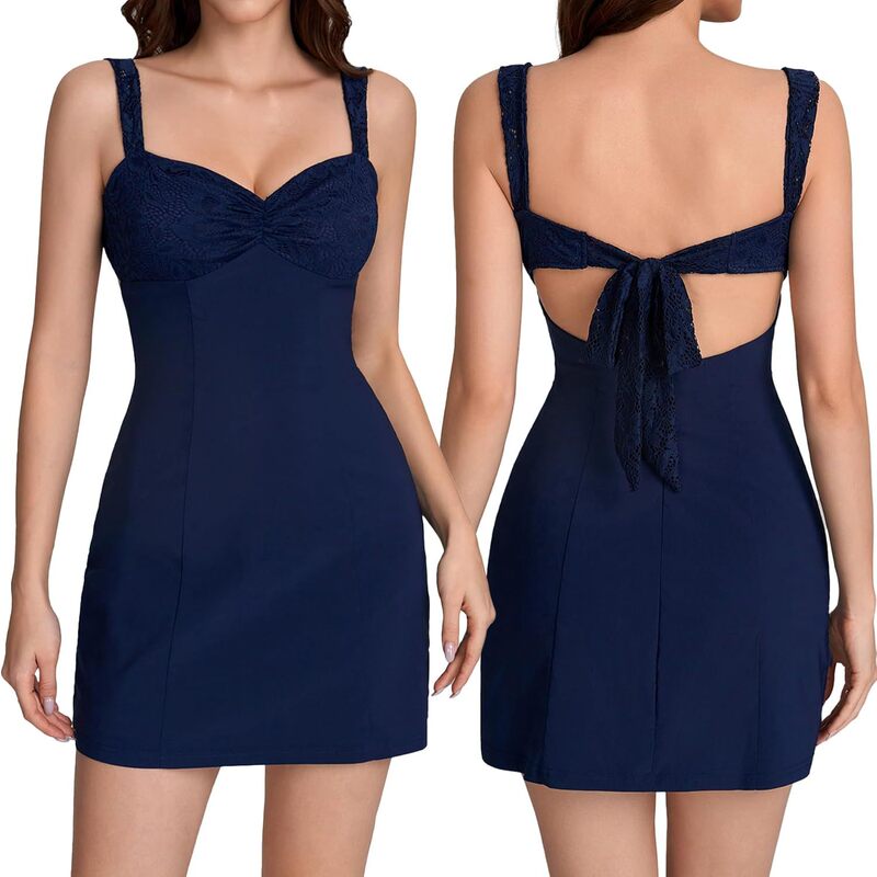 2026 Amazon Tk Independent Store New Women's Summer Lace Strap Mini Dress with Heart-Shaped Collar