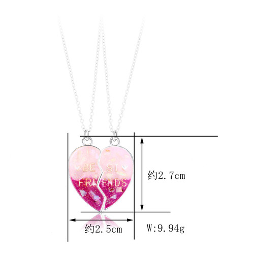 Cross-border hot selling BFF gradient color children's necklace love alloy dripping oil magnet good friend necklace set