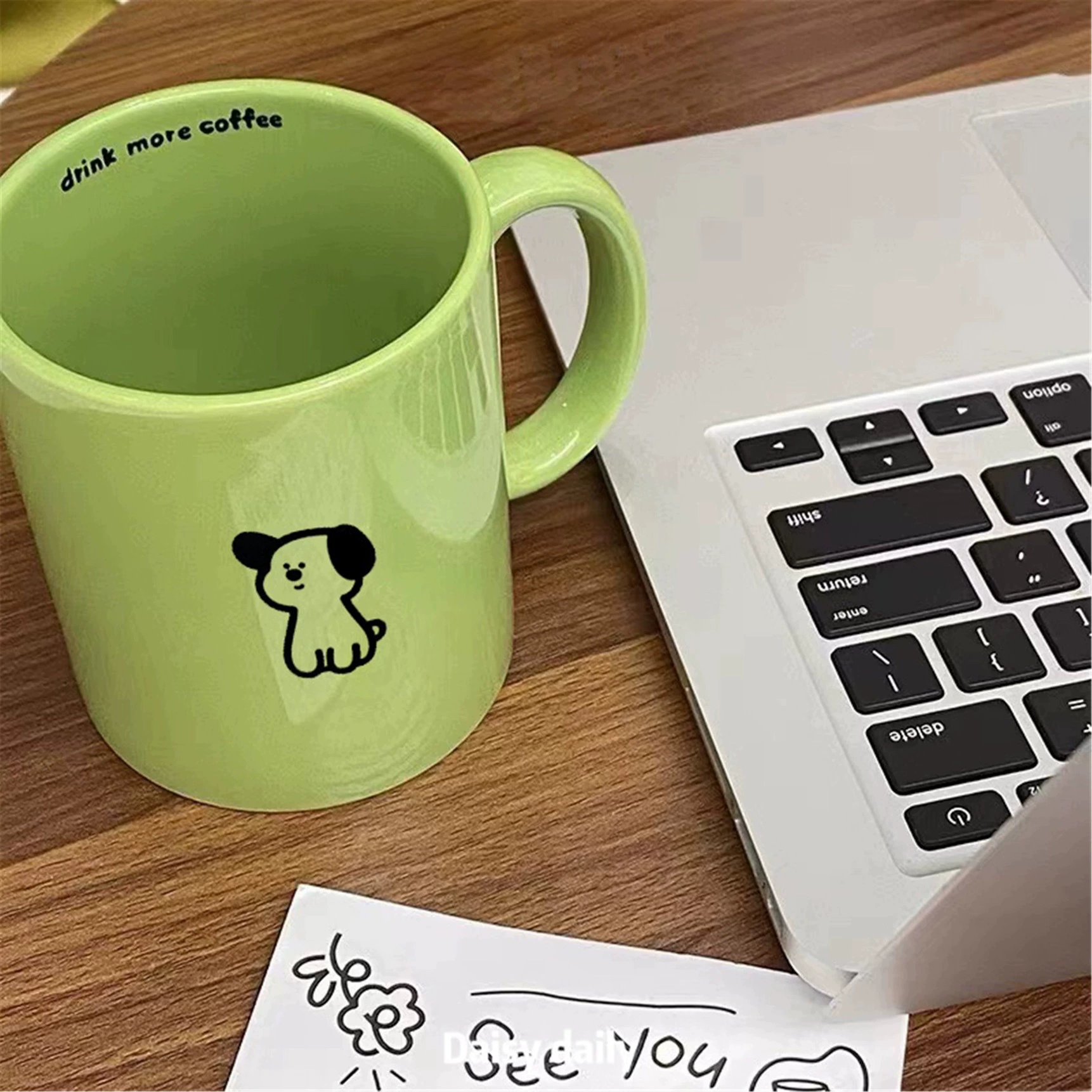 Неопознанная зеленая щенок Mark Cup керамическая кружка пара кружка для воды офисная высокая ценность кофейная кружка молочная кружка милая кружка