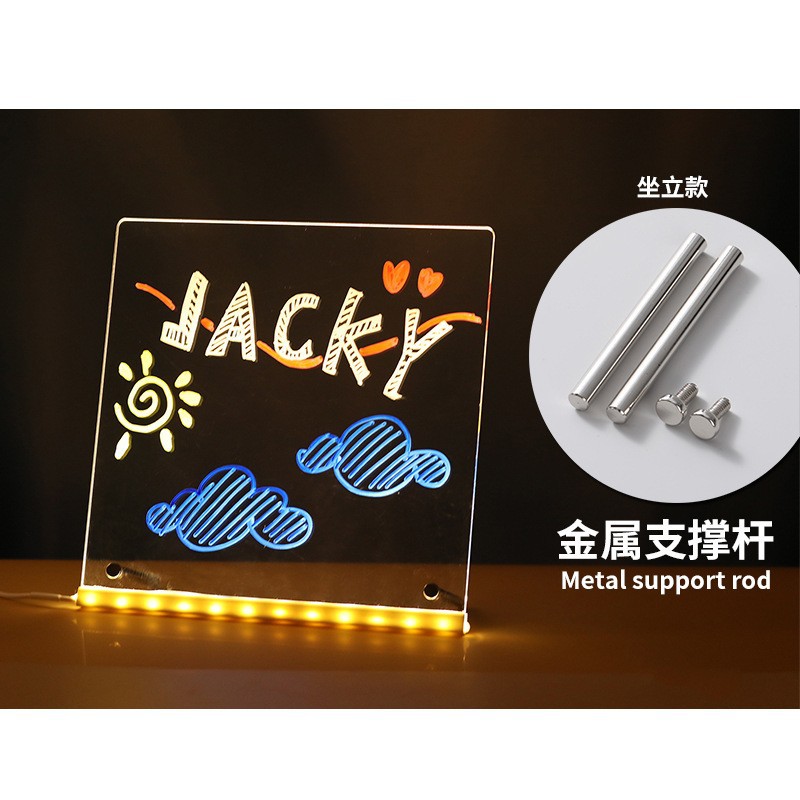 Mesa de 30x20 cm para presentación + 7 bolígrafos de colores.