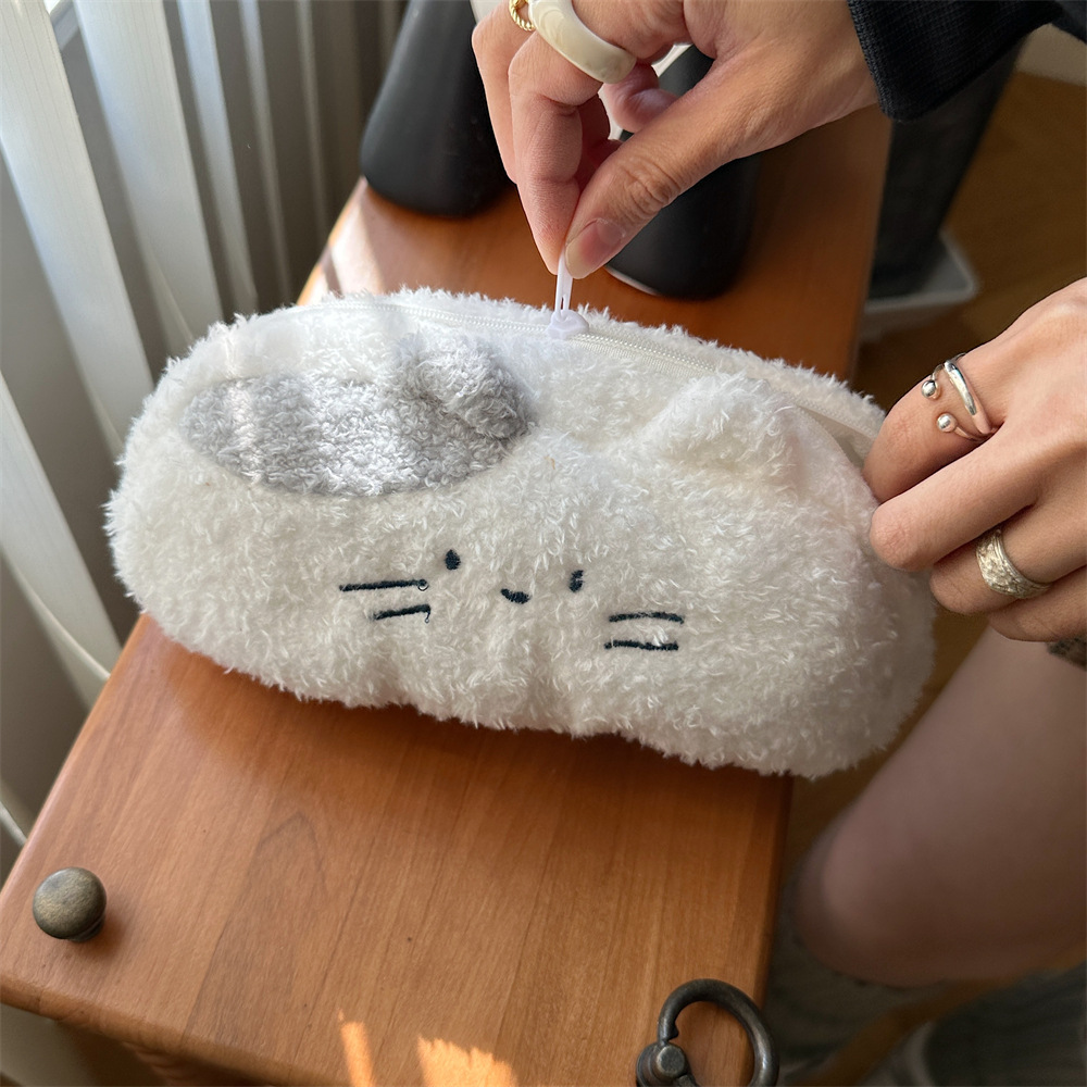 310243 Fluffy and girlish pencil case Cosmetic bag, cute cartoon stationery bag, large-capacity pen case storage bag undefined