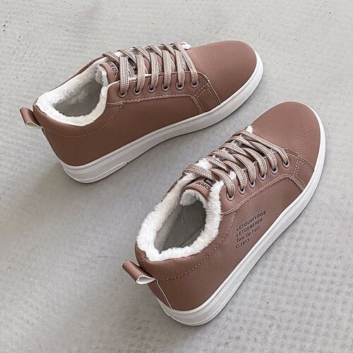 Winter cotton shoes for women, fleece-lined sports flat sneakers, new snow boots, warm casual shoes for students.