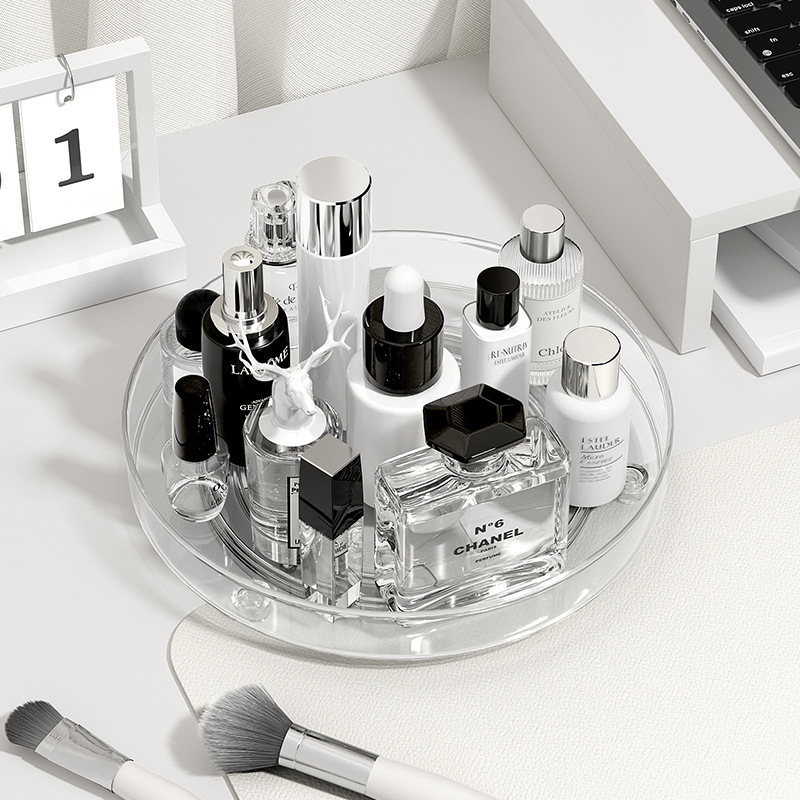 Estante transfronterizo transparente cosméticos de almacenamiento giratorio caja de estante de almacenamiento de productos de cuidado de la piel de escritorio de tocador