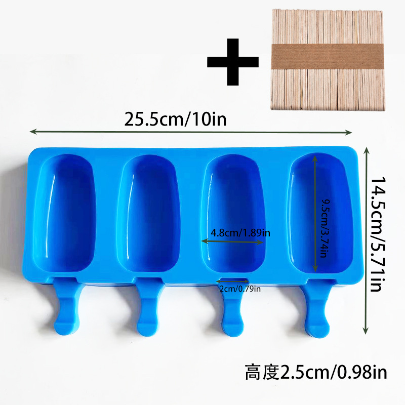 4 consecutive oval ice cream-blue with wooden sticks