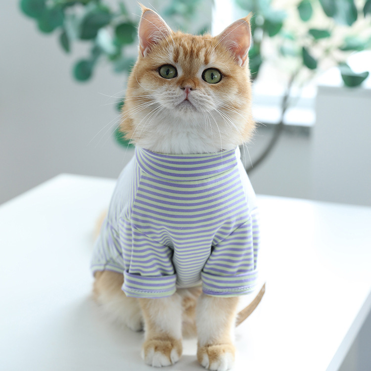 IBEANS Dog Undershirt Underwear Dog Autumn Clothes High Collar Striped Skin-Friendly Teddy Cute Pet Clothes