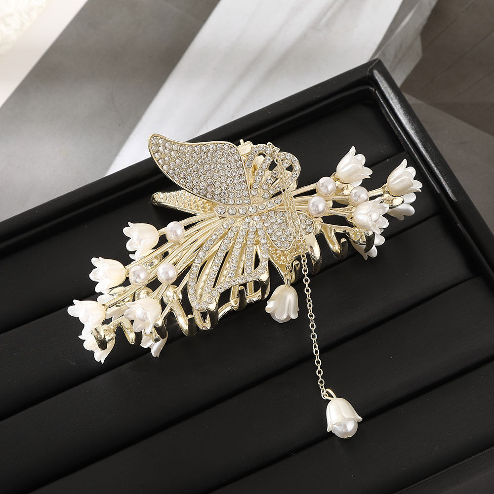 Leaf, Flower, Bow Knot Pattern Women'S Gender Inlay Design Elegant Leaf Flower Bow Knot Metal Inlay Artificial Pearls Rhinestones Hair Claws